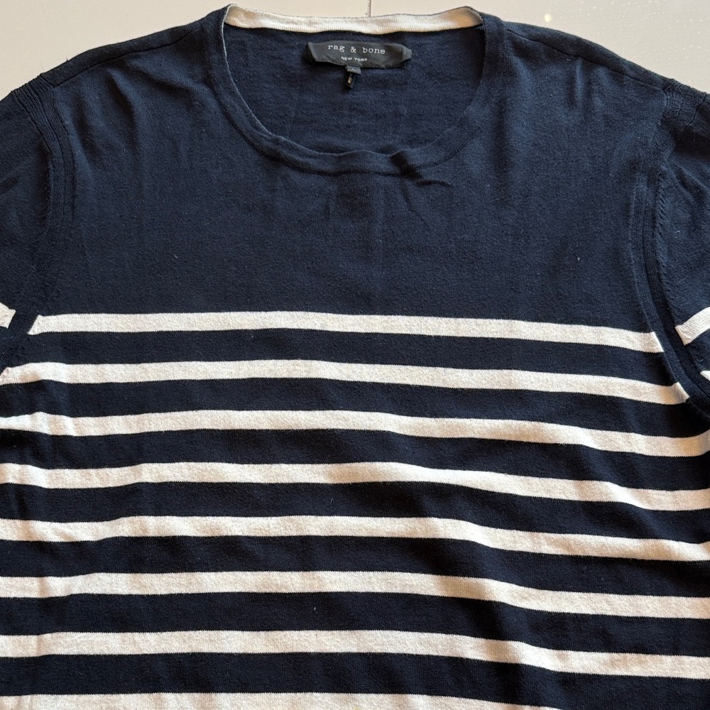 Rag & Bone Women’s Crewneck Sweater in Dark Blue and White Stripes - Picture 3 of 8